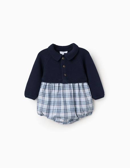 Bébé-Combinaison bi-matière en coton et à carreaux b&s