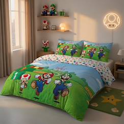 Linge de maison et décoration-Linge de lit enfant-Housse de couette-Housse de couette super mario coton