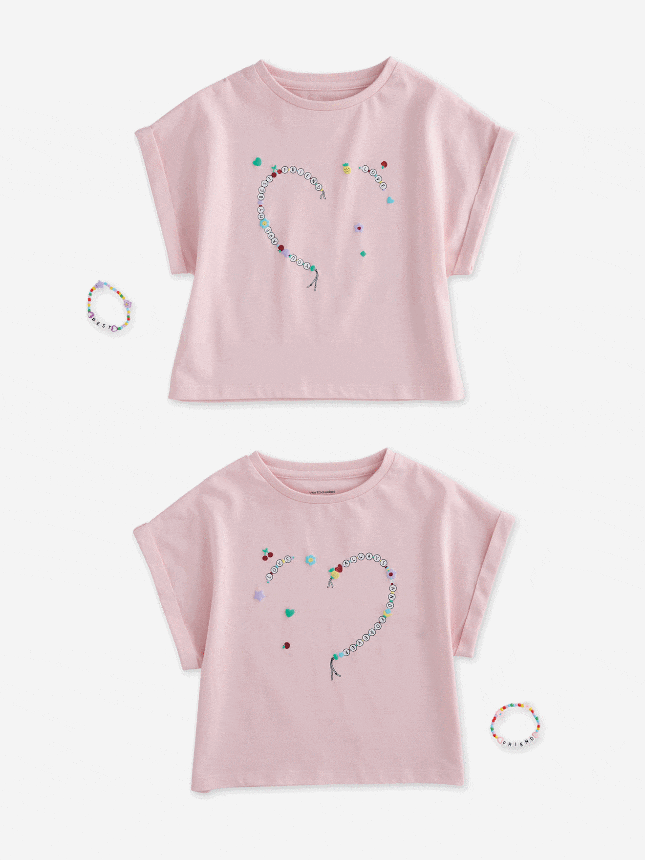 Lot T-shirt et bracelets meilleures amies lilas