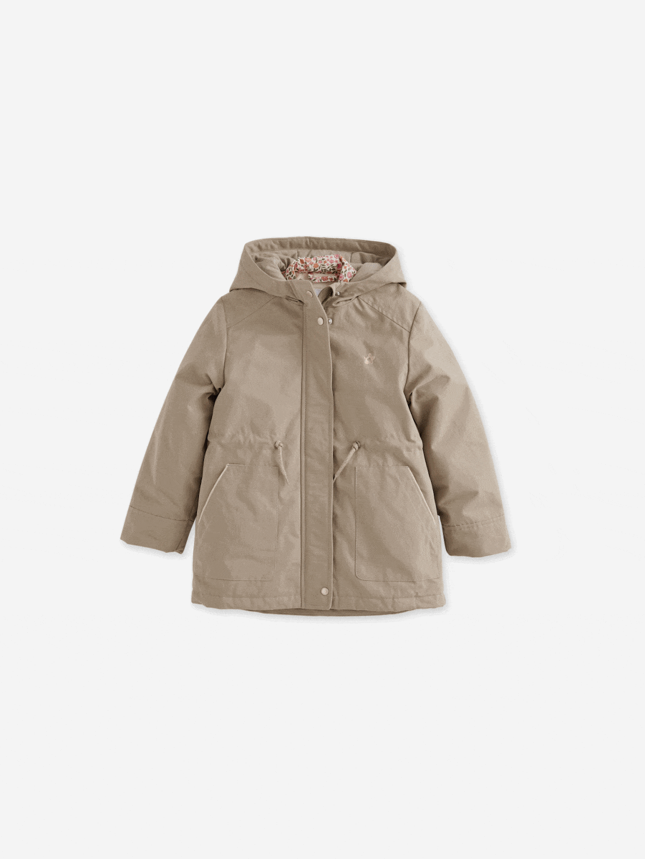 Parka fille 3 en 1 parka et coupe-vent imprimé fleurs kaki