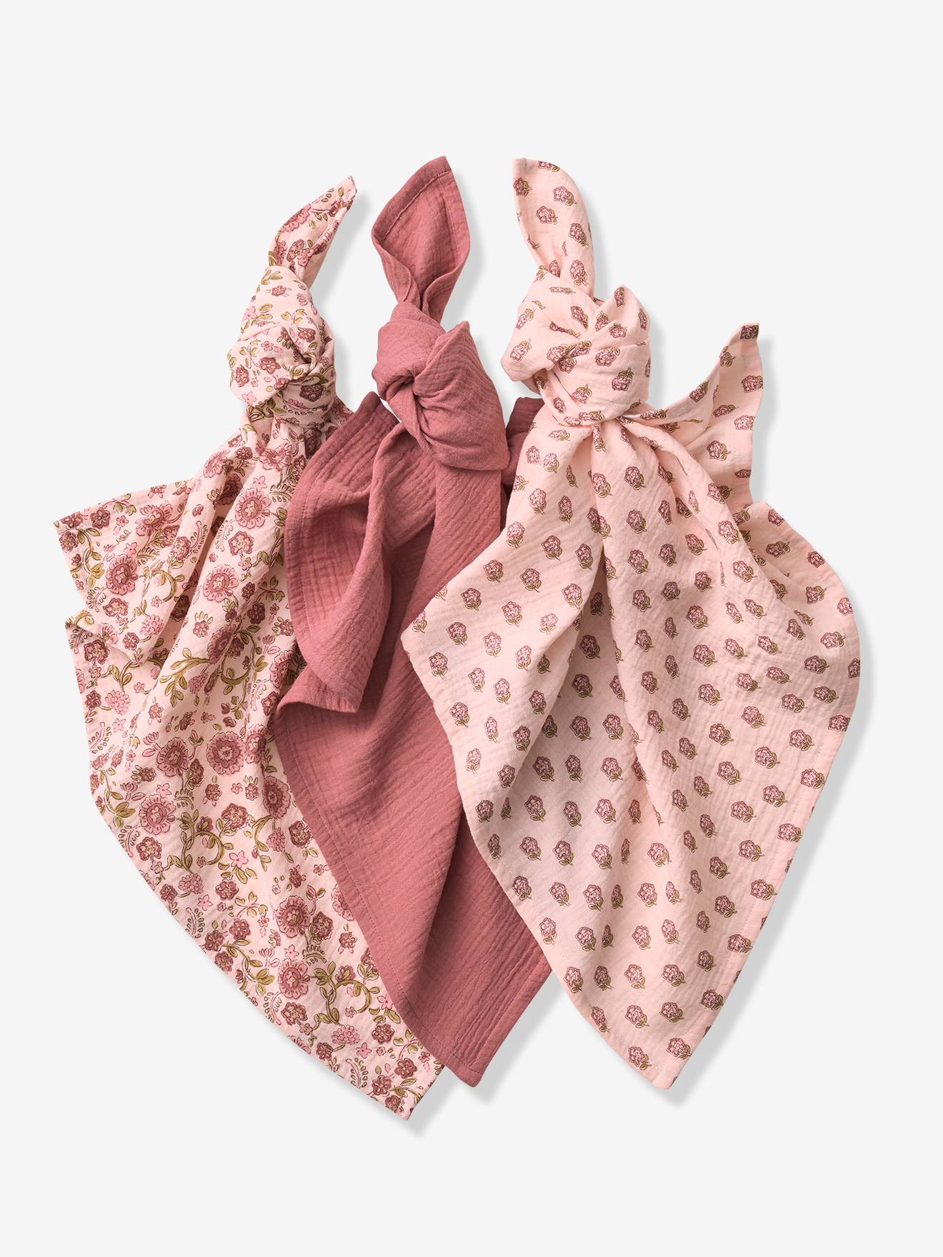 Lot 3 langes bébé gaze coton rose imprimé (Vertbaudet) - Couverture