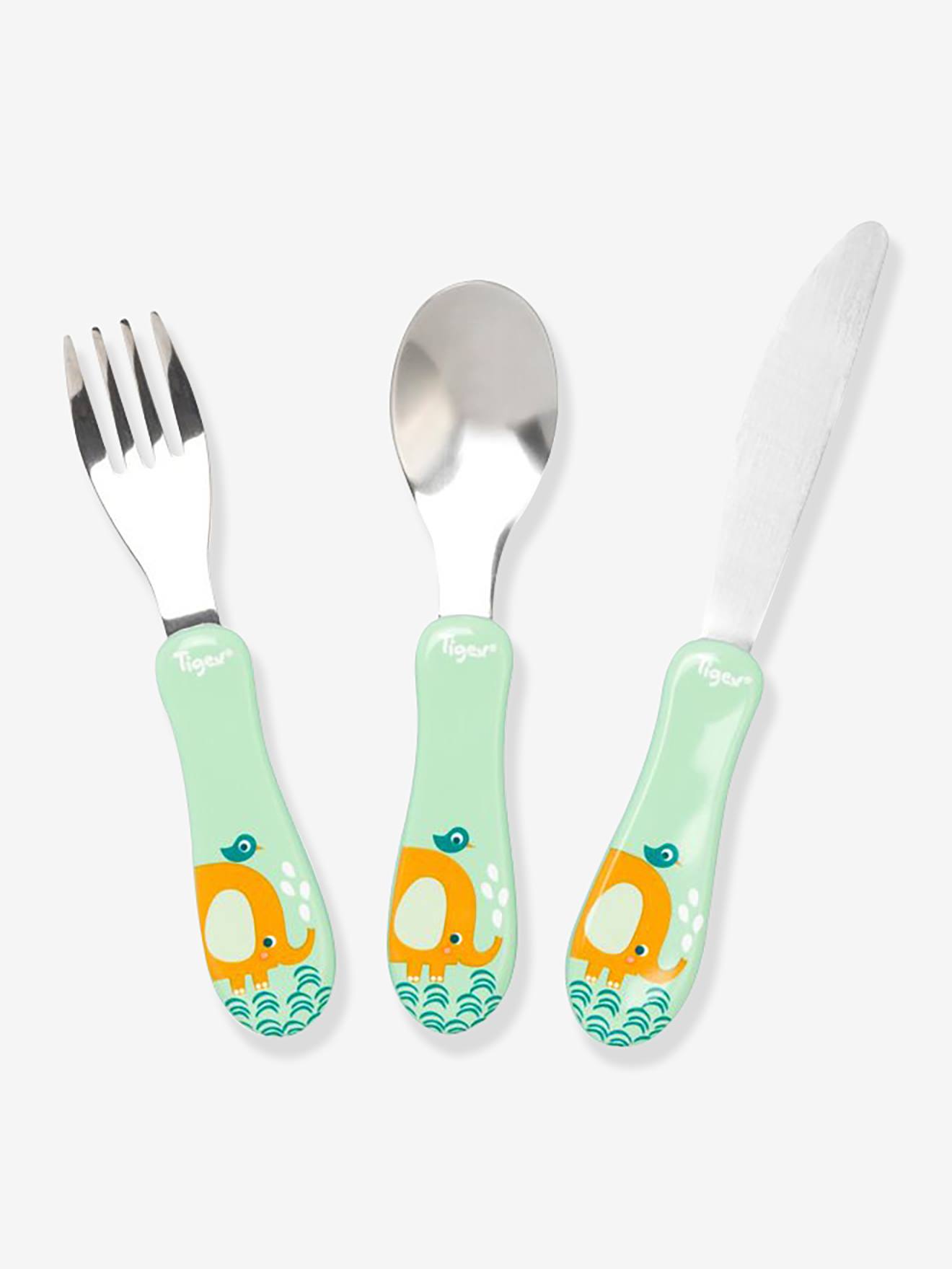 3 couverts inox enfant vert