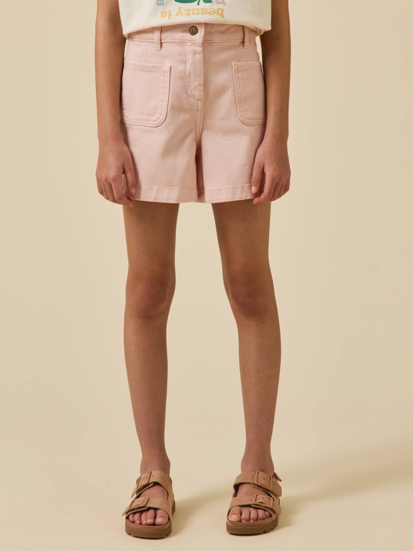 Short Fille Denim Couleur Rose Tendre