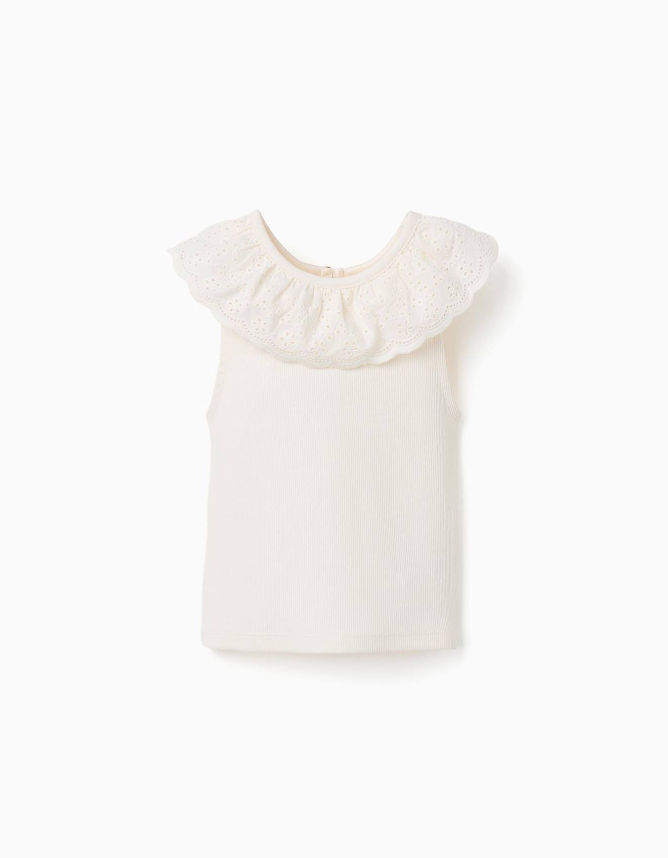 Top Sans Manches En Coton Avec Col Brodé Blanc