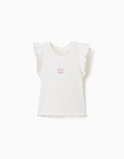 T-shirt en coton côtelé avec volants et fleurs  - vertbaudet enfant