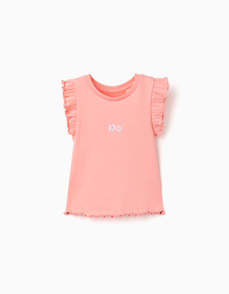 Fille-T-shirt, sous-pull-T-shirt-T-shirt en coton côtelé avec volants et fleurs