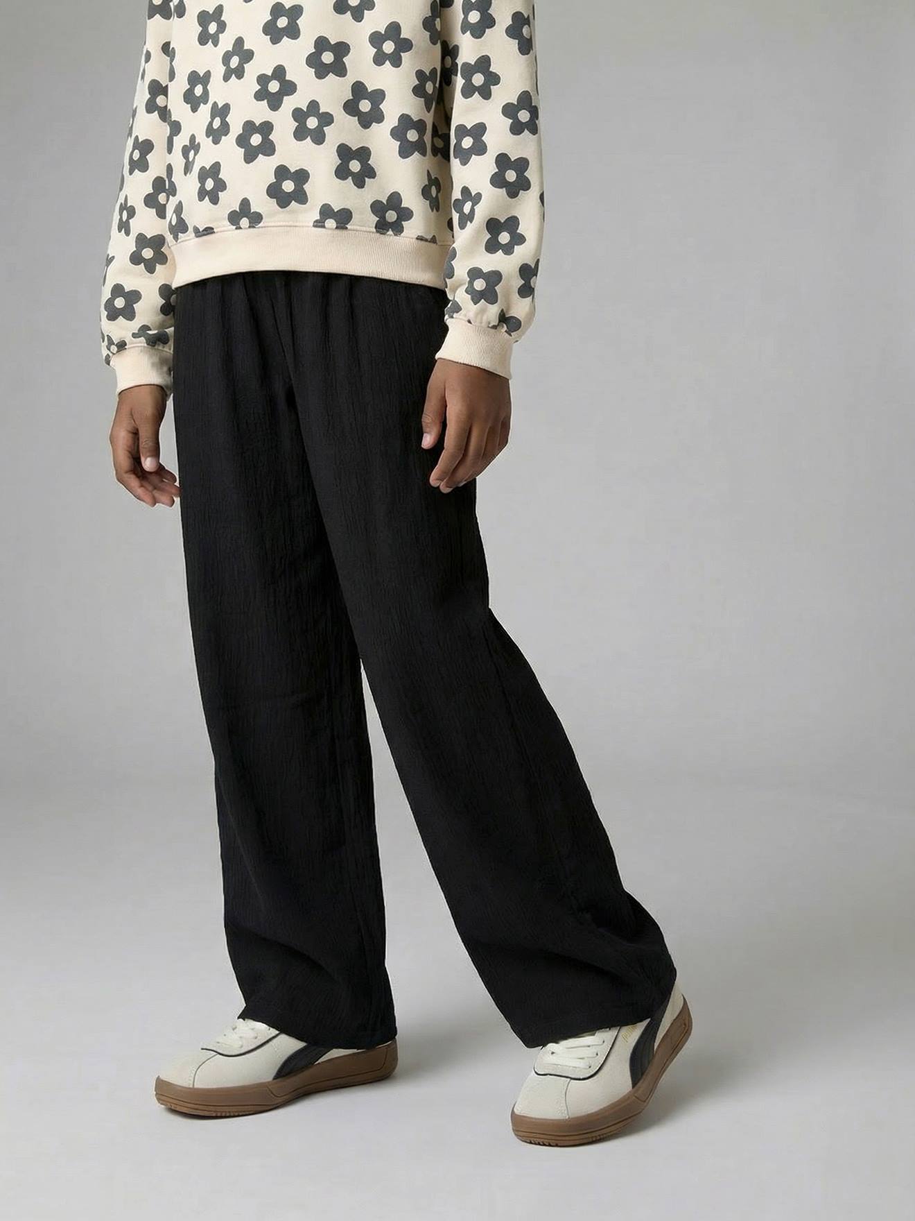 Pantalon large fille maille anthracite