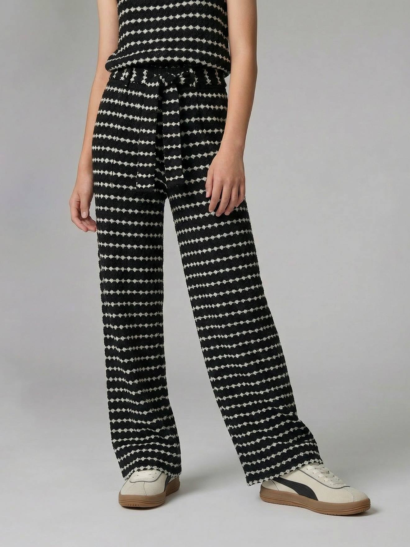Pantalon large en maille fantaisie fille noir