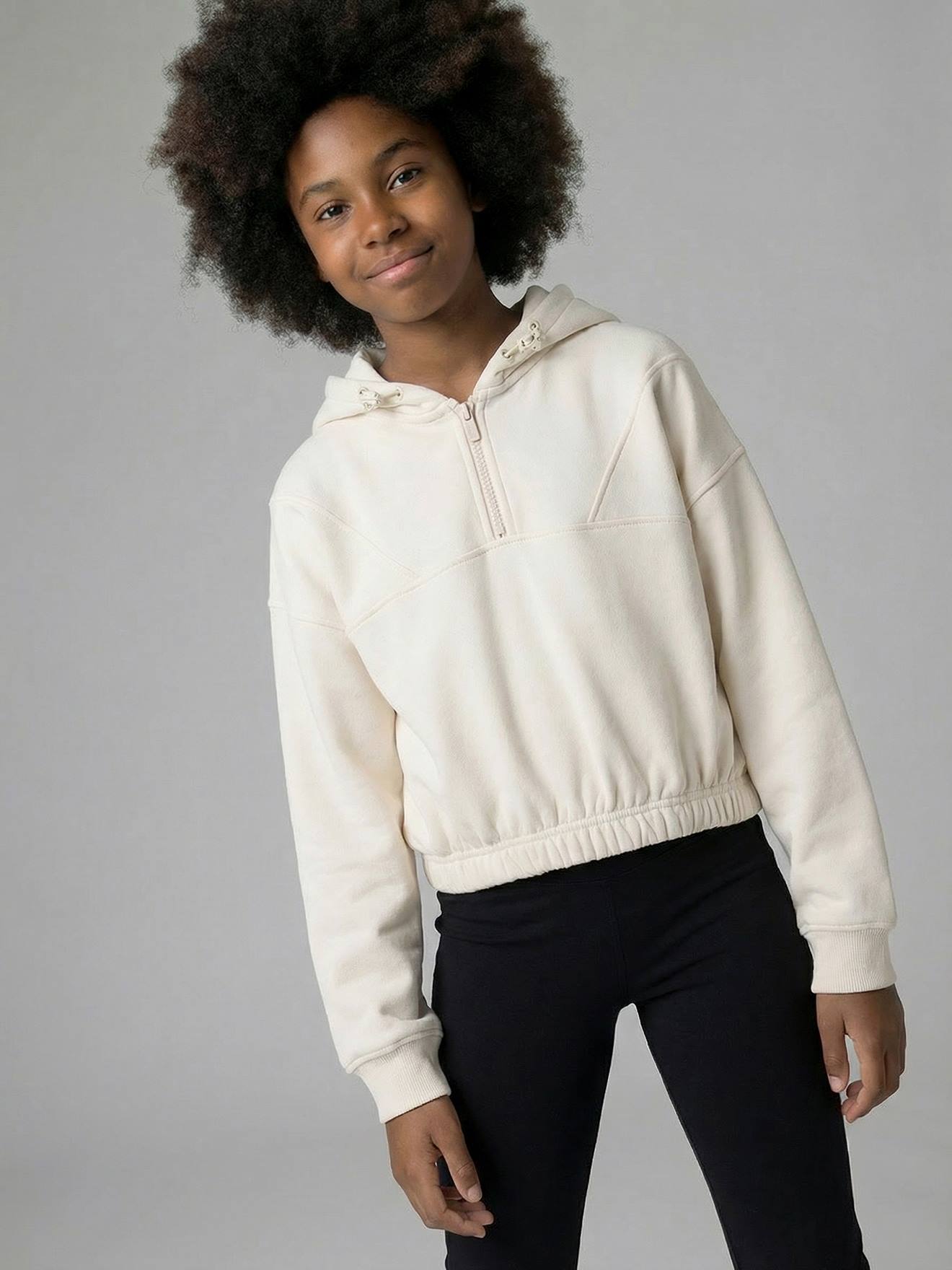 Sweat fille capuche sport vanille