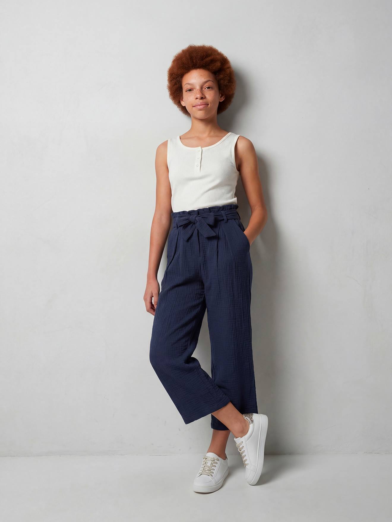 Pantalon en gaze de coton fille Jonen encre