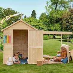 Cabane en bois avec pergola ajourée eugenie  - vertbaudet enfant