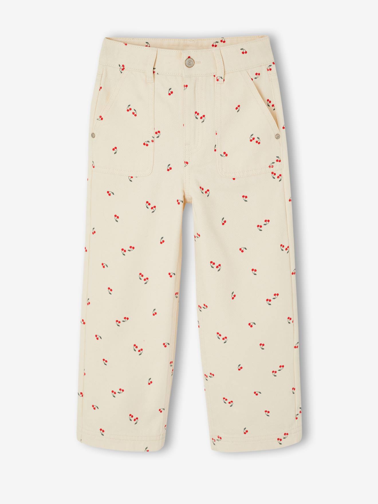 Pantalon large fille cerises coton vanille