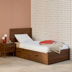Lit avec sommier à lattes et tête de lit  + 4 tiroirs décor bois - nepal  - vertbaudet enfant