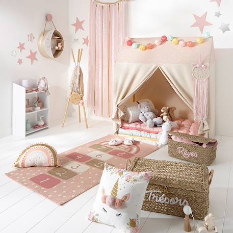 Decoratie - Coussin licorne à pompons polyester blanc 40x40cm