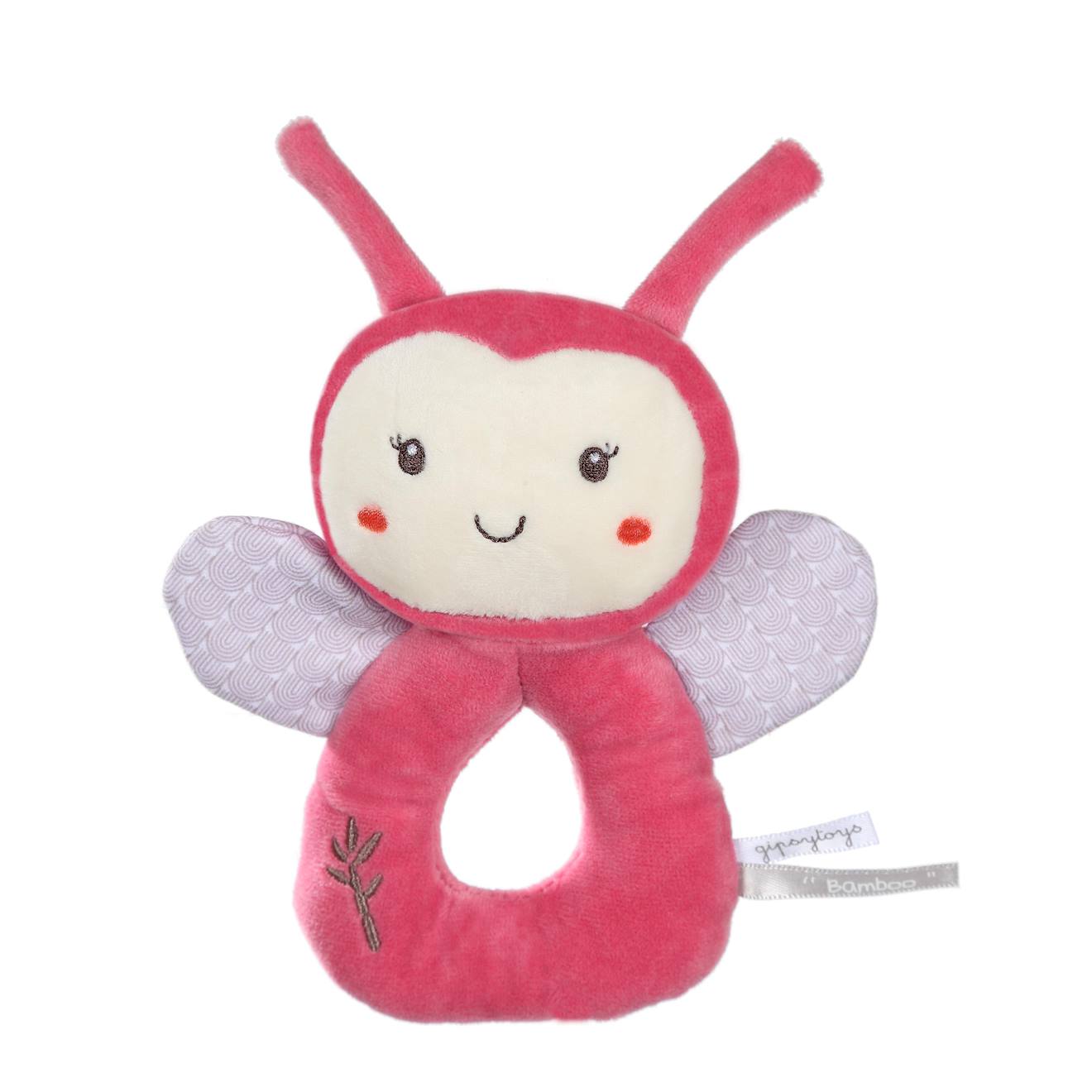 Hochet Bamboo Bebe - Coccinelle - 14 Cm S/carte Gris