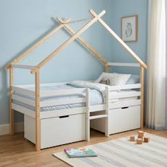 Lit cabane enfant 90 x 190 cm bois de pin blanc sommier à lattes inclus et 2 tiroirs - sienna  - vertbaudet enfant