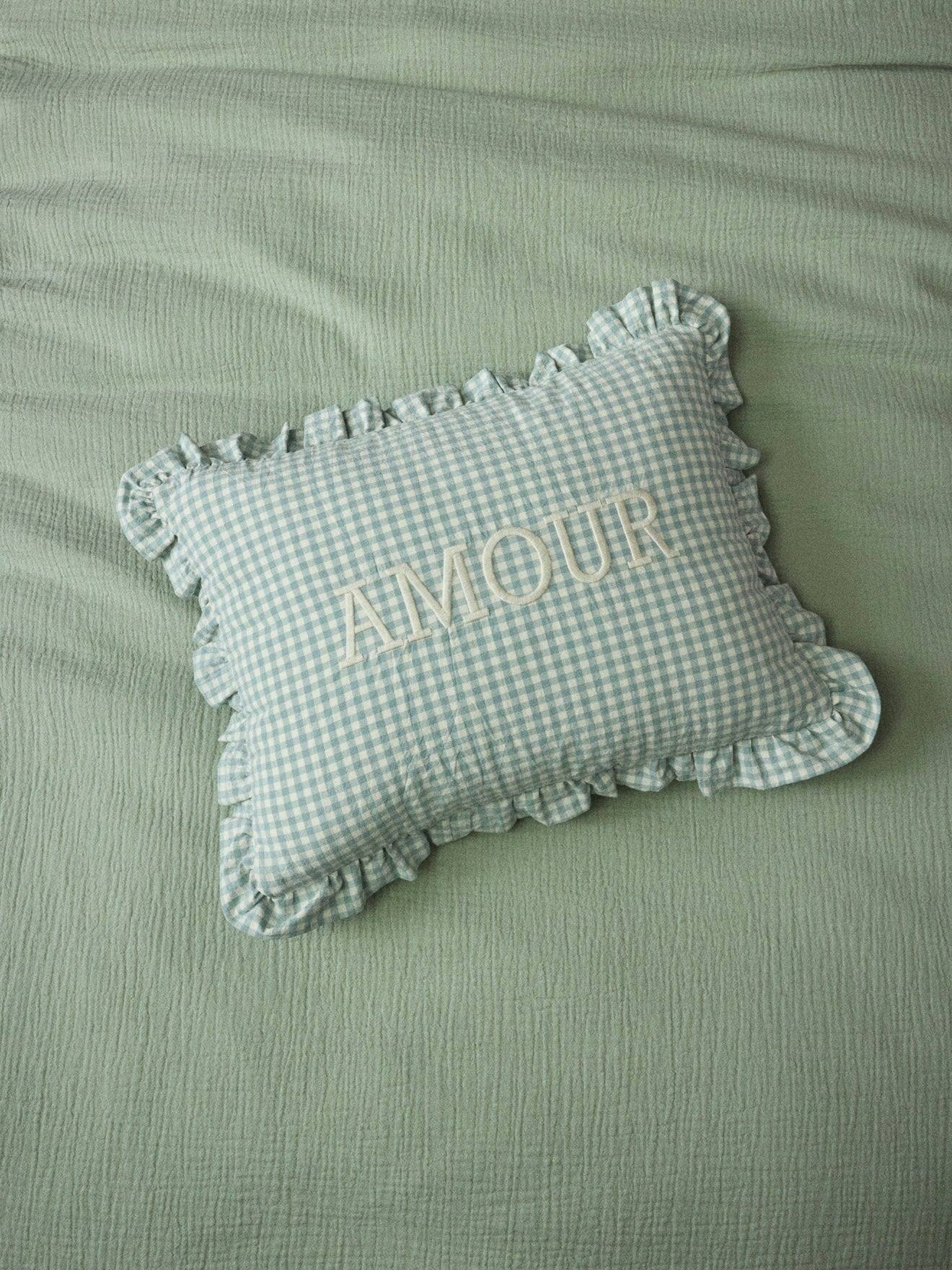 Coussin "amour" Imprimé Vichy Vichy Vert (Cyrillus) - Couverture