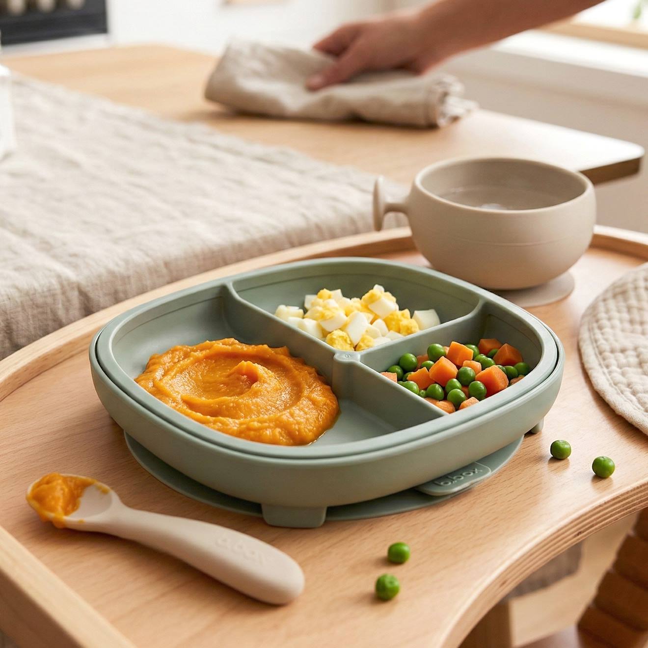 Assiette À Ventouse Avec Compartiments Amovibles Vert De Gris (B.BOX) - Image 1