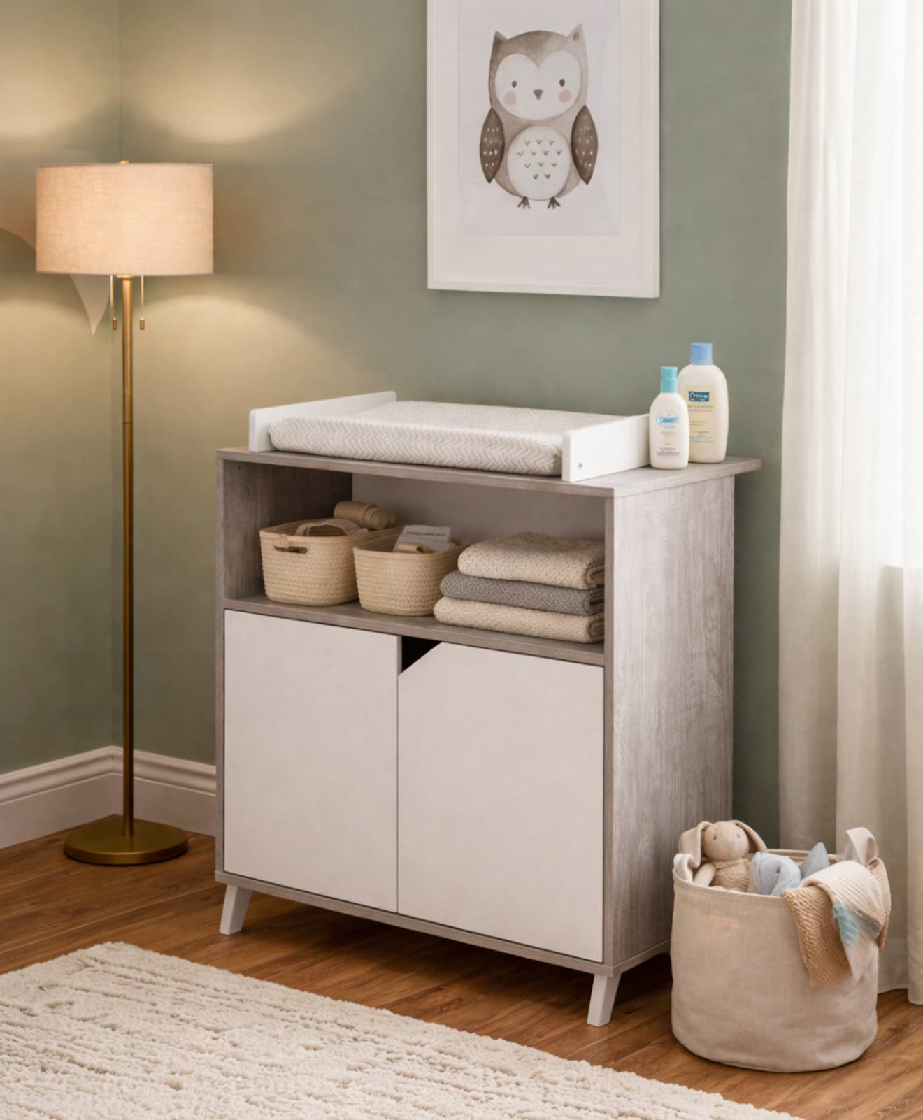 Commode À Langer Bébé En Bois - Scandi Blanc/gris