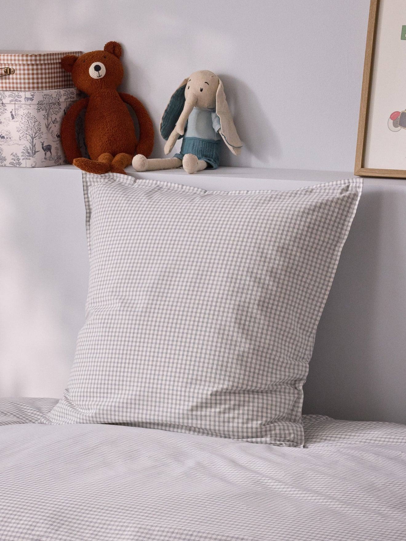 Taie d'oreiller percale de coton tissé teint marin bleu