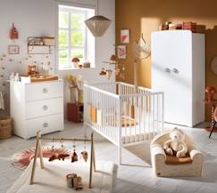 Chambre bébé complète basic, lit 120x60 tout barreaux, commode à langer 3 tiroirs et armoire 2 portes - boutons cœur - basic  - vertbaudet enfant