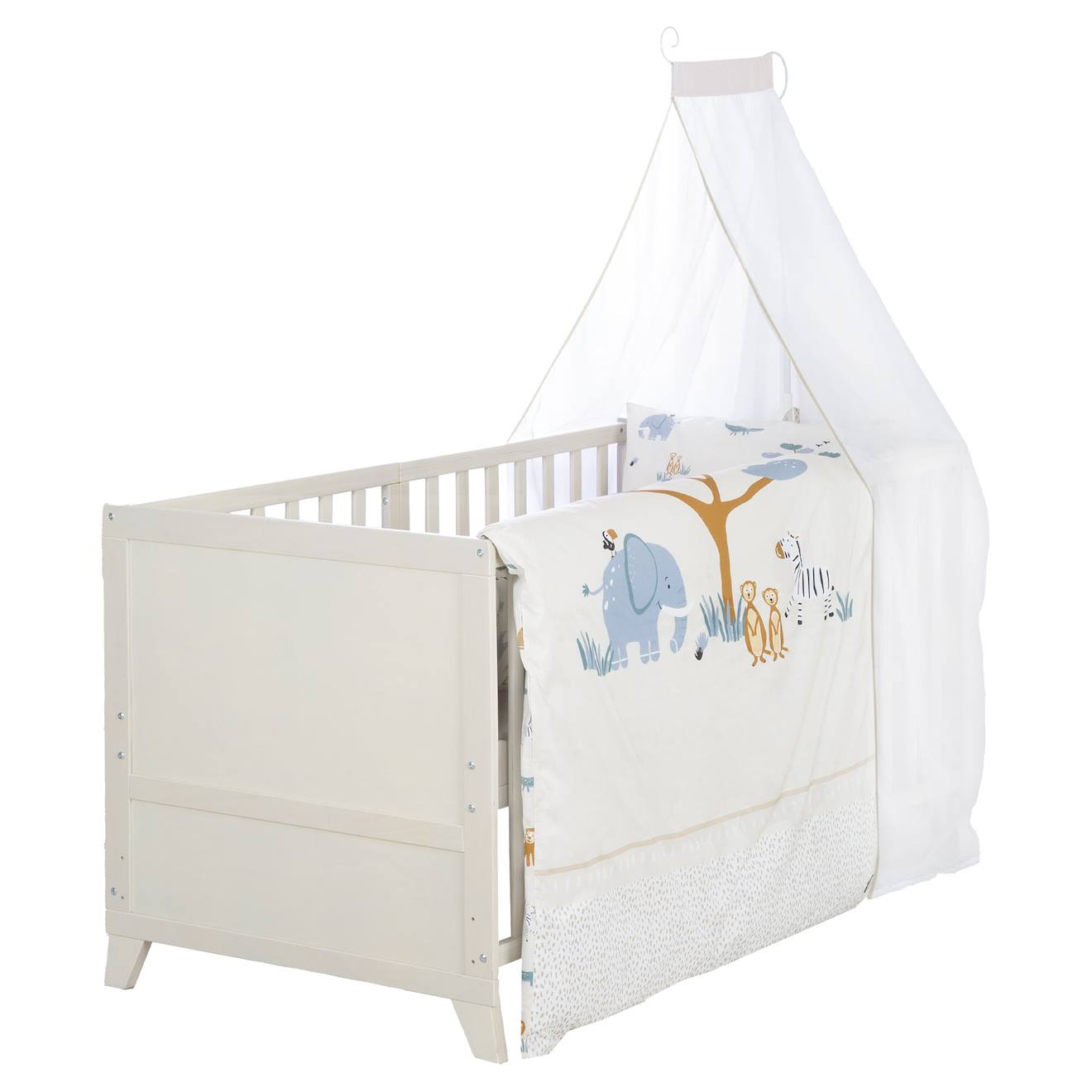 Ensemble De Lit Bébé 'savanna Friends' Avec Équipement Complet Gris / Beige