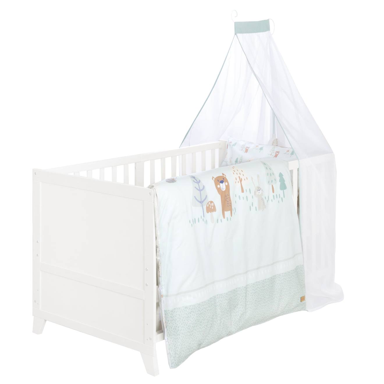 Ensemble De Lit Bébé 'savanna Friends' Avec Équipement Complet Blanc / Vert
