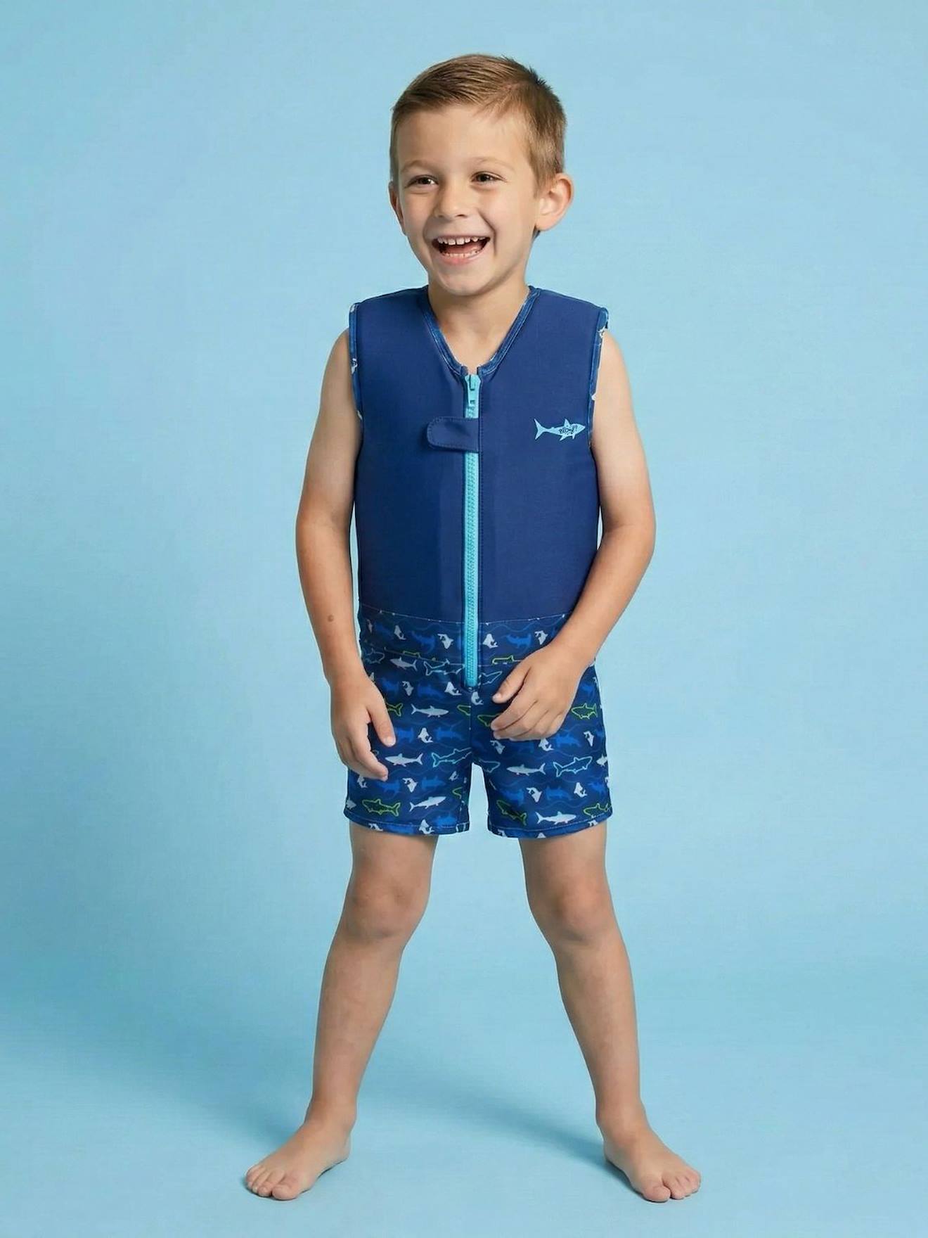 Maillot De Bain Flottant Enfant - Megalodon Bleu Marine