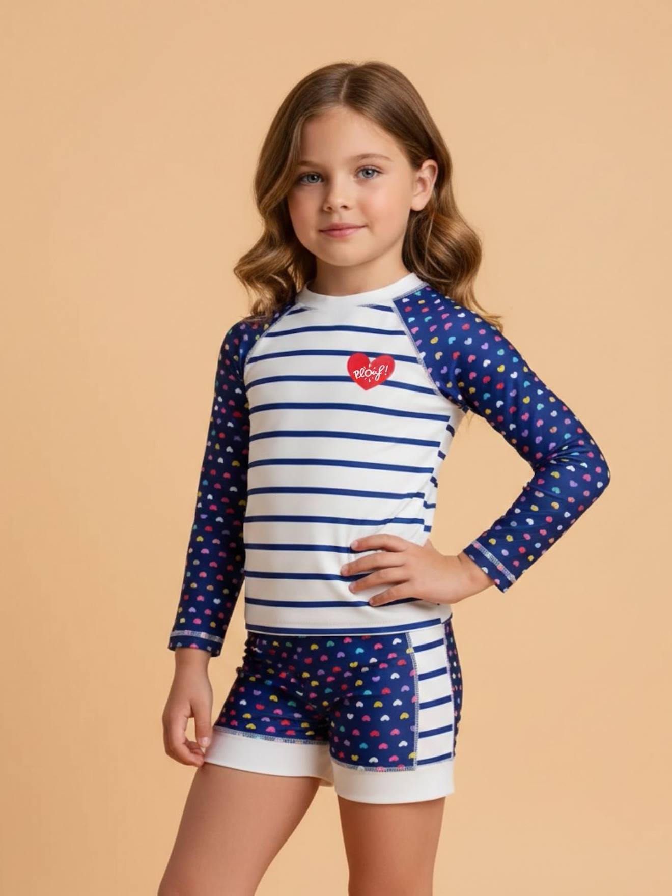 Ensemble Anti-uv Fille : Heart Blanc / Bleu / Marine