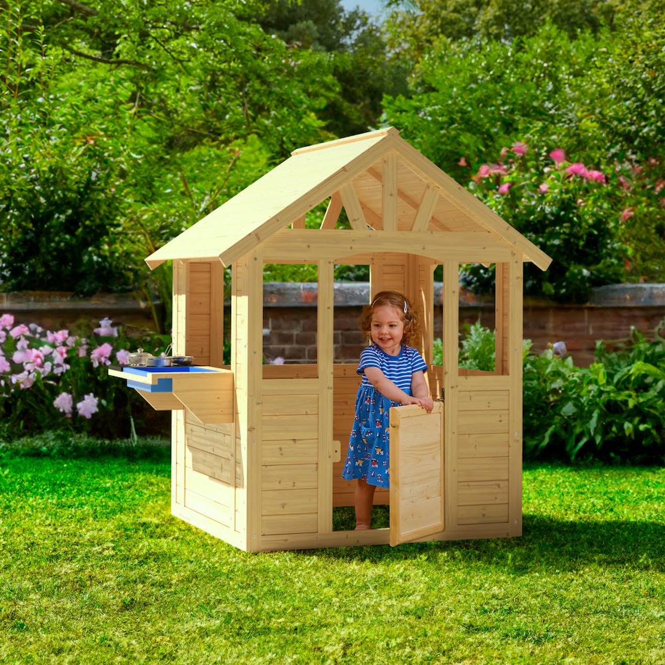 Maisonnette Cabane Enfant Avec Cuisine Extérieure Bois Fsc® Marron - Bleu - Noir