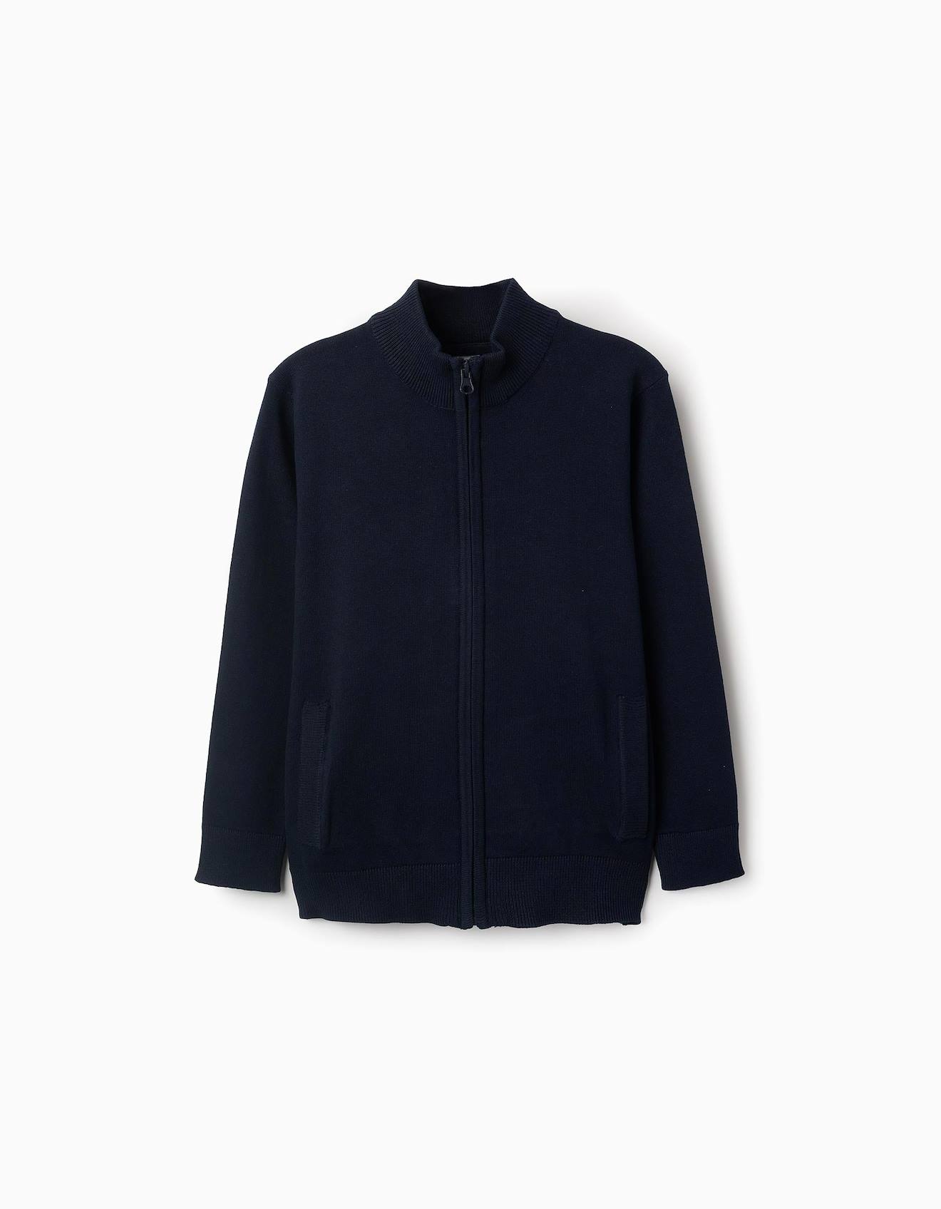 Gilet En Maille Avec Fermeture clair Bleu Fonc 26$