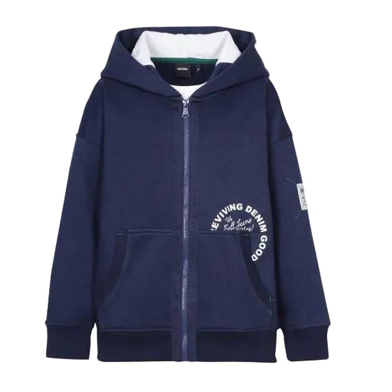 Sweat Zippé Garçon À Capuche Campus Marine