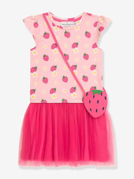 Fille-Robe avec sac bandoulière fraise, jupe en tulle rose fille DANAMADE