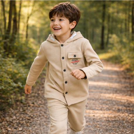 Veste sweat à capuche boutonnée garçon Ecru+Kaki+Marine 2 - vertbaudet enfant 