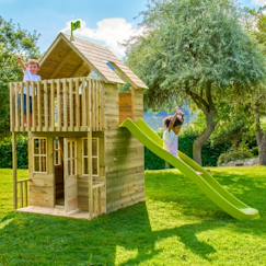 Maisonnette cabane avec toboggan loft bois fsc®  - vertbaudet enfant