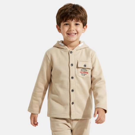 Veste sweat à capuche boutonnée garçon Ecru+Kaki+Marine 1 - vertbaudet enfant 