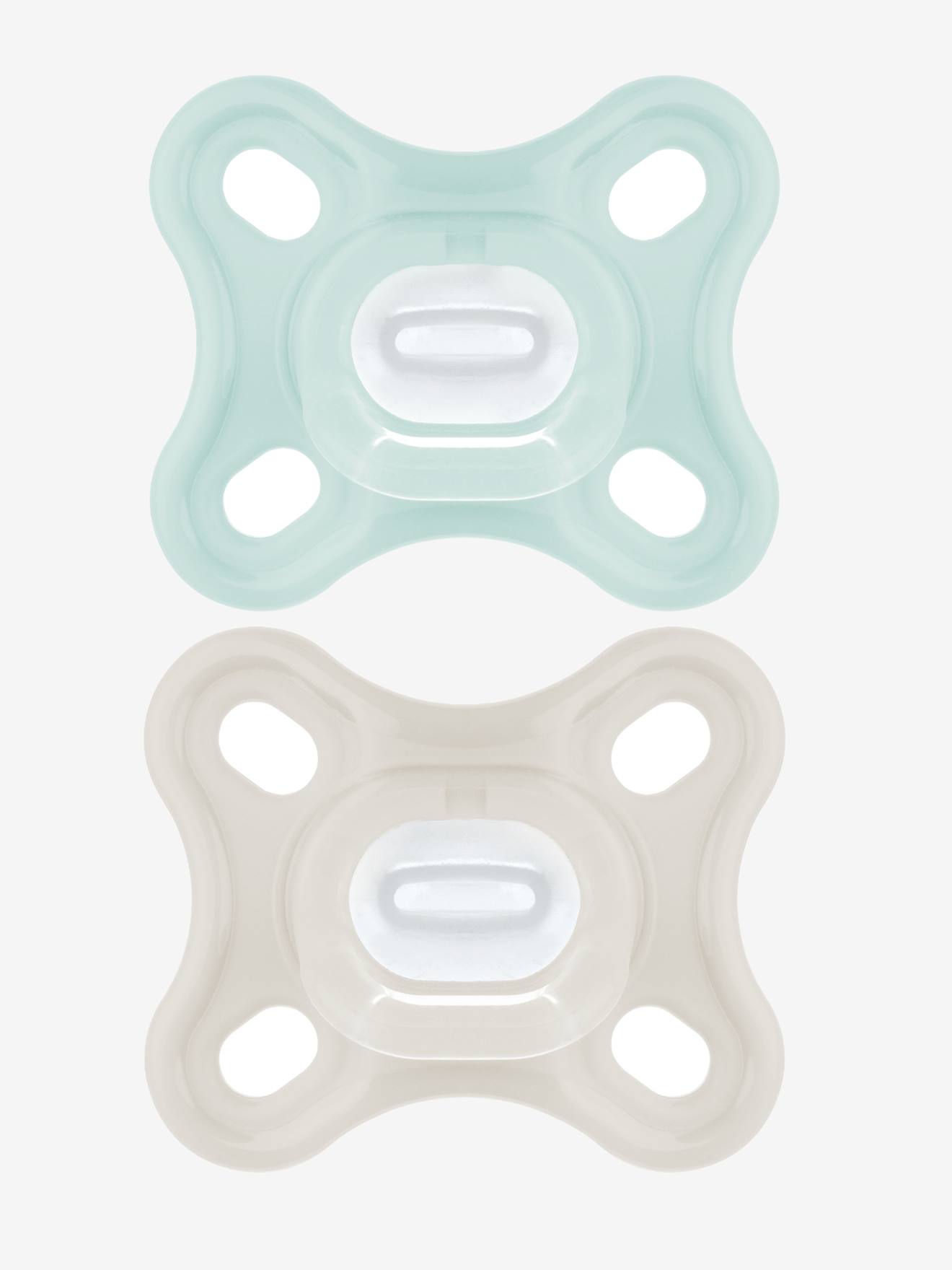 Lot de 2 sucettes 2-12 mois en silicone Comfort bleu + vert