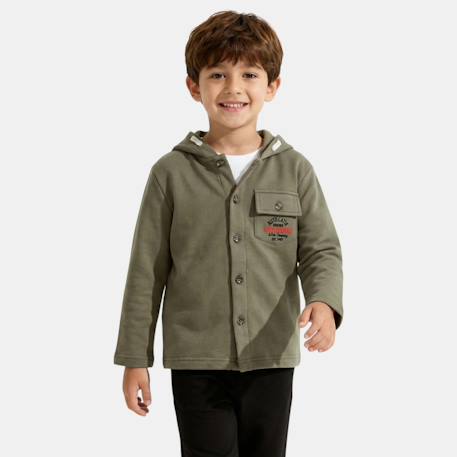 Veste sweat à capuche boutonnée garçon Ecru+Kaki+Marine 6 - vertbaudet enfant 