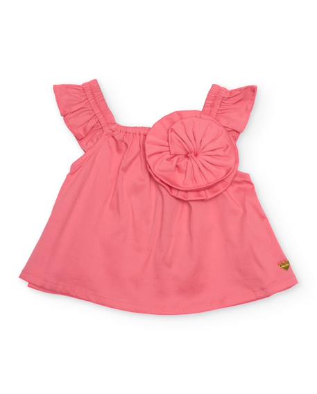 Fille-Blouse pour fille en toile avec grande fleur sur le devant