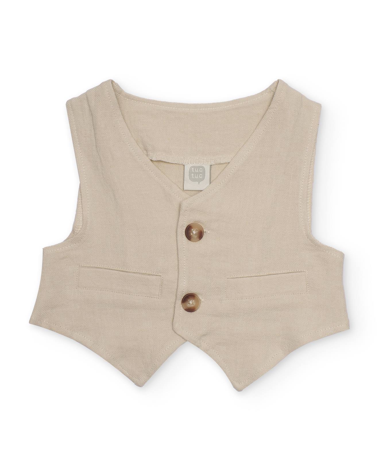 Gilet Garçon En Tissu Uni Avec Fermeture À Boutons Beige