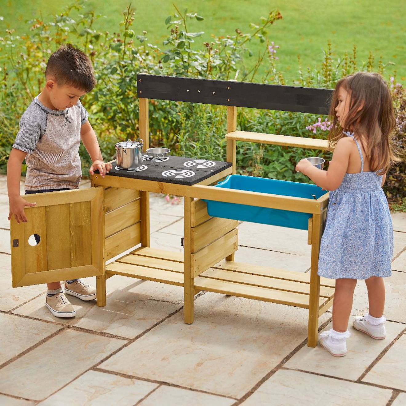 Cuisine D'extérieur Pour Enfant Junior Chef Bois Fsc® Marron - Bleu - Noir