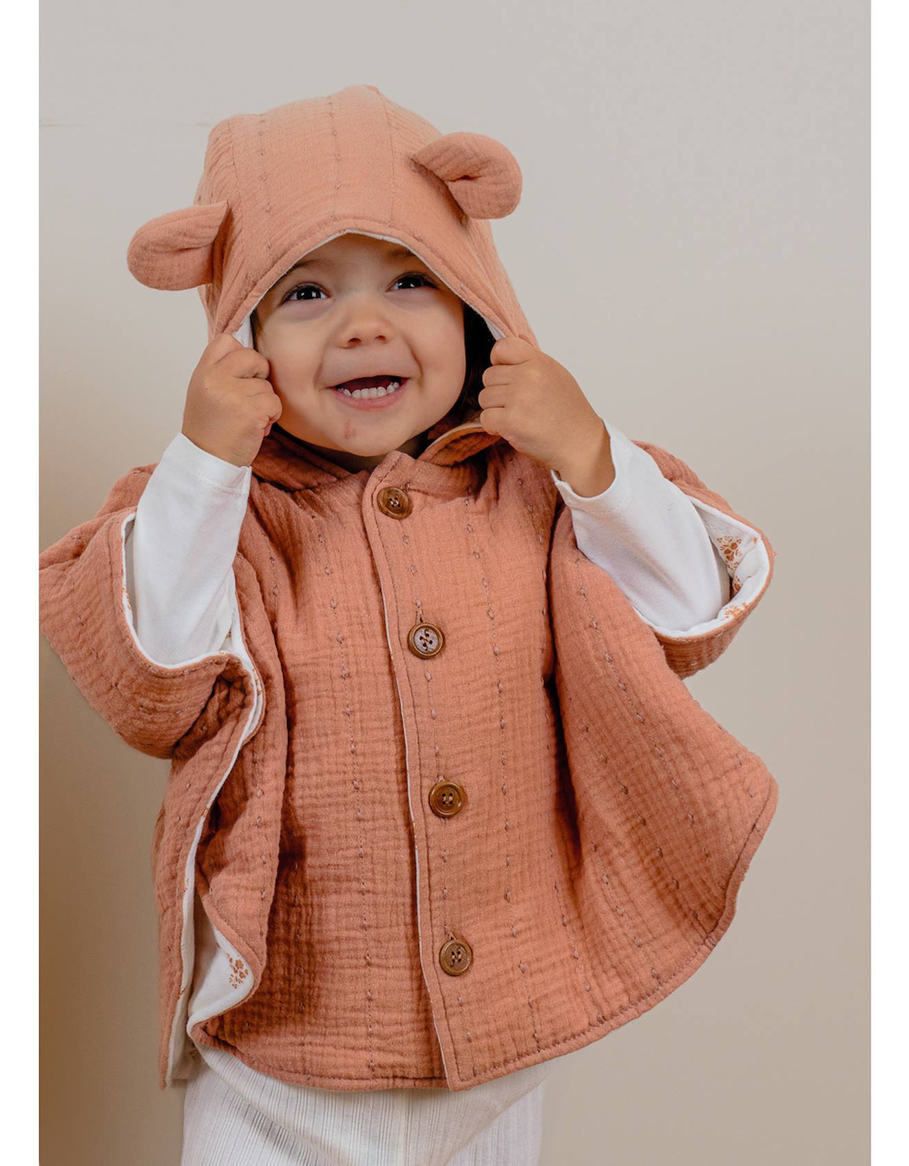 Poncho Bébé Mousseline De Coton Bio Rose