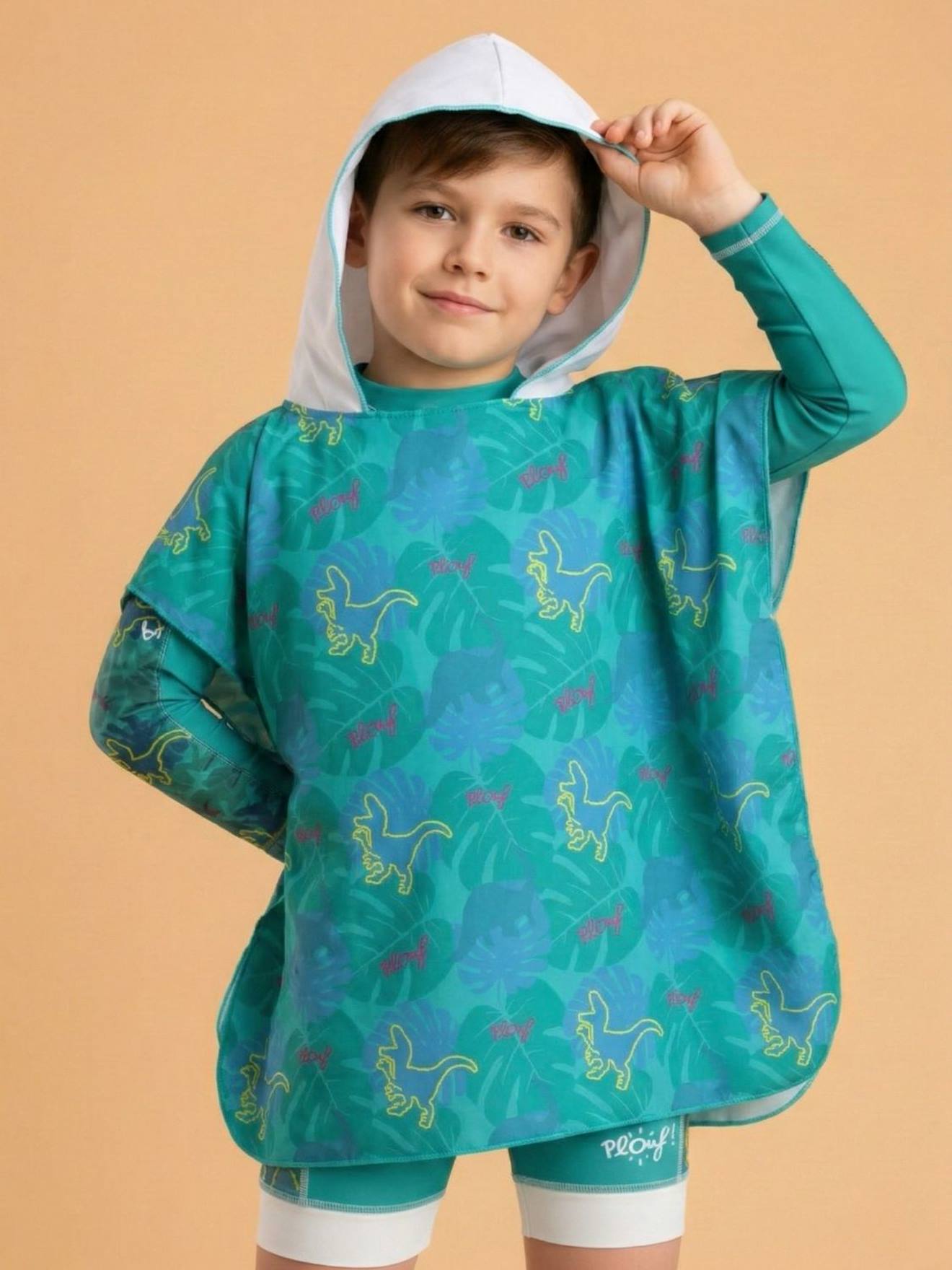 Poncho En Microfibres Blanc / Vert