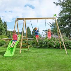 Jouet-Jeux de plein air-Portique 2 balançoires et toboggan thymélée bois h200cm