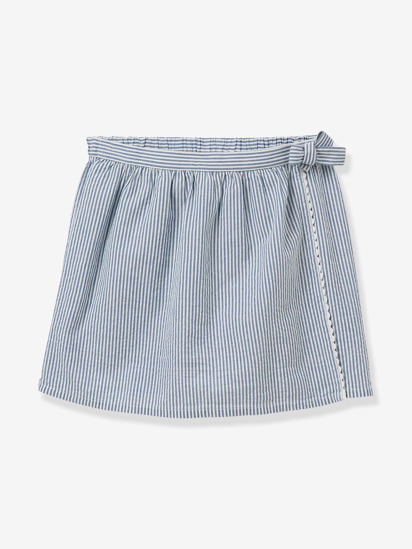 Jupe short fille rayé bleu