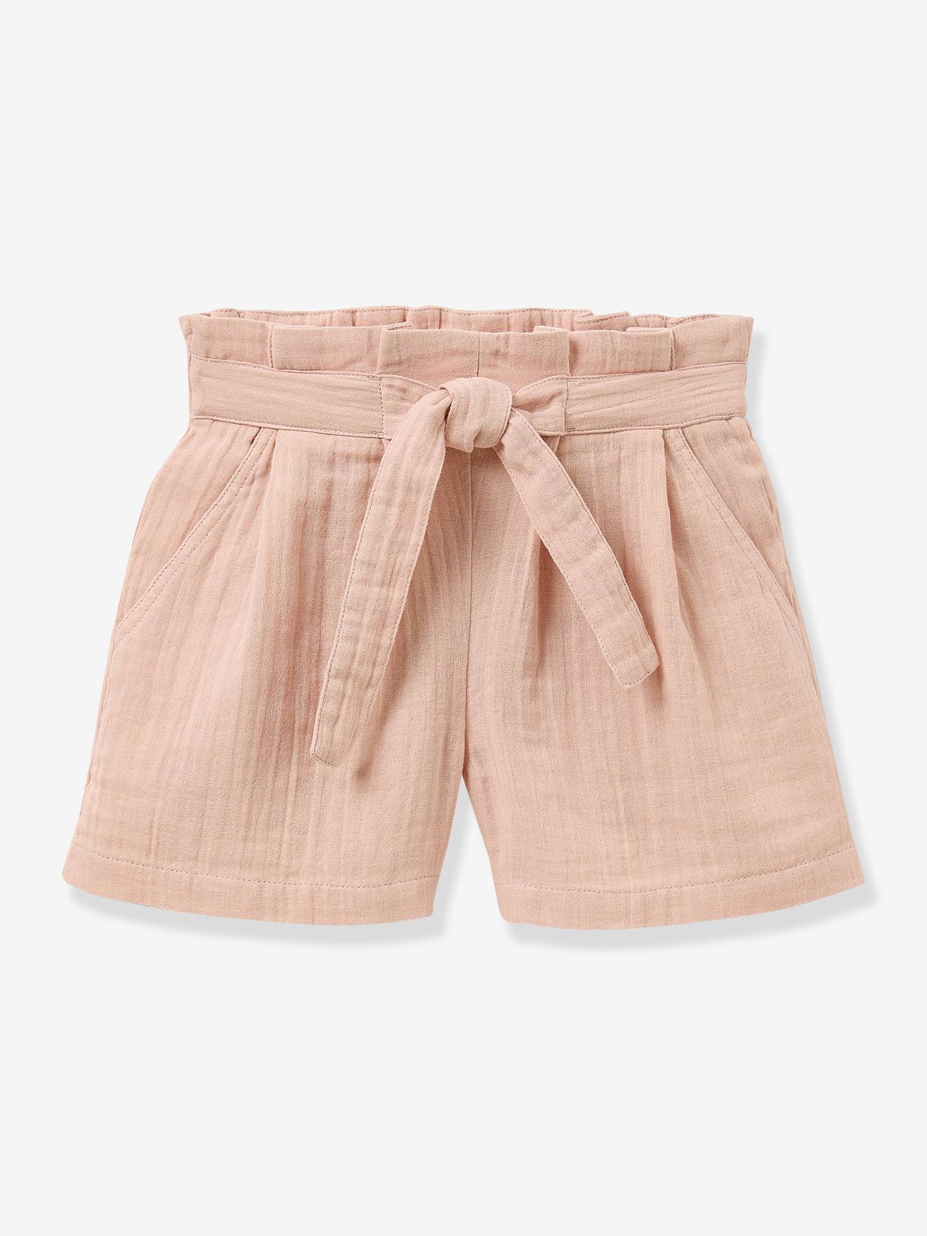 Short Fille Taille Ceinturée Rose Pâle