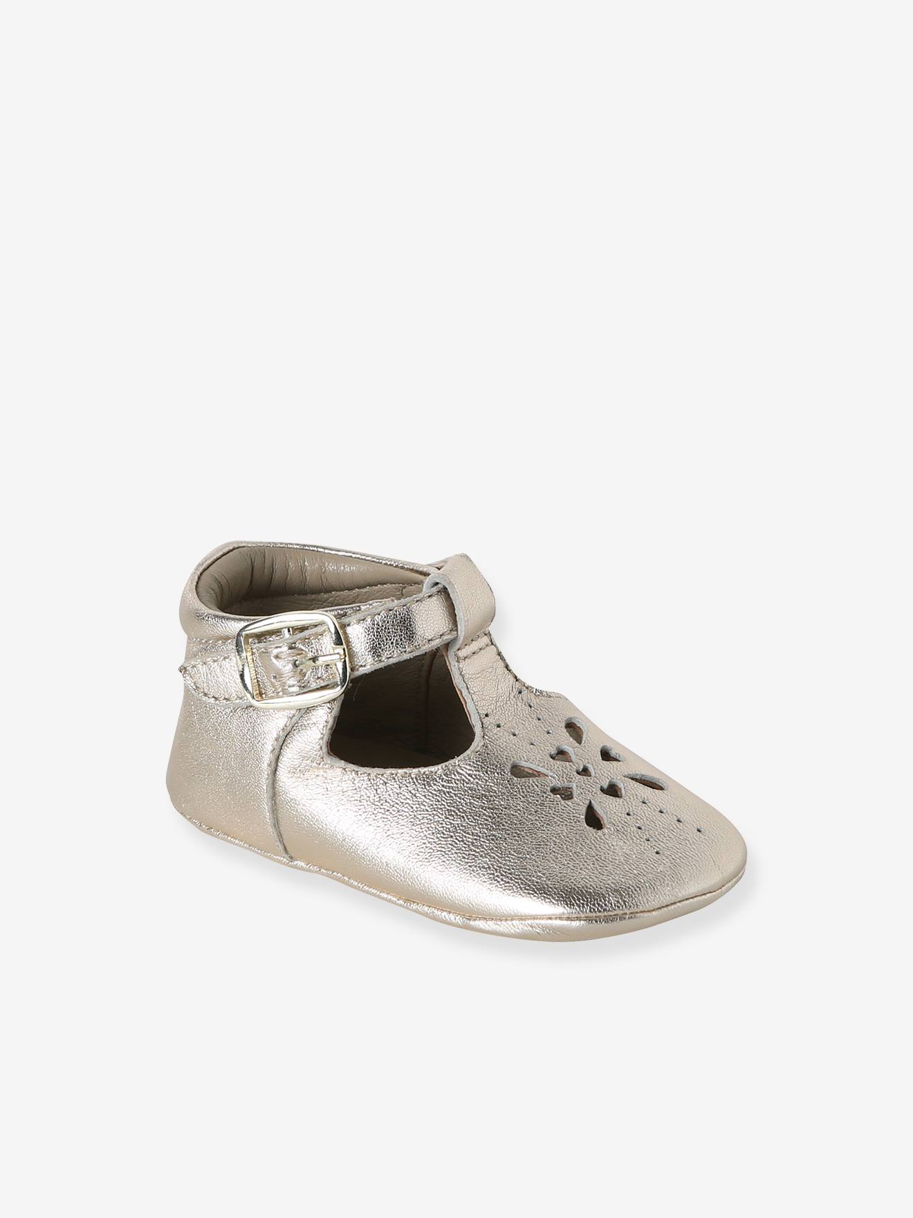 Chaussons bébé cuir or