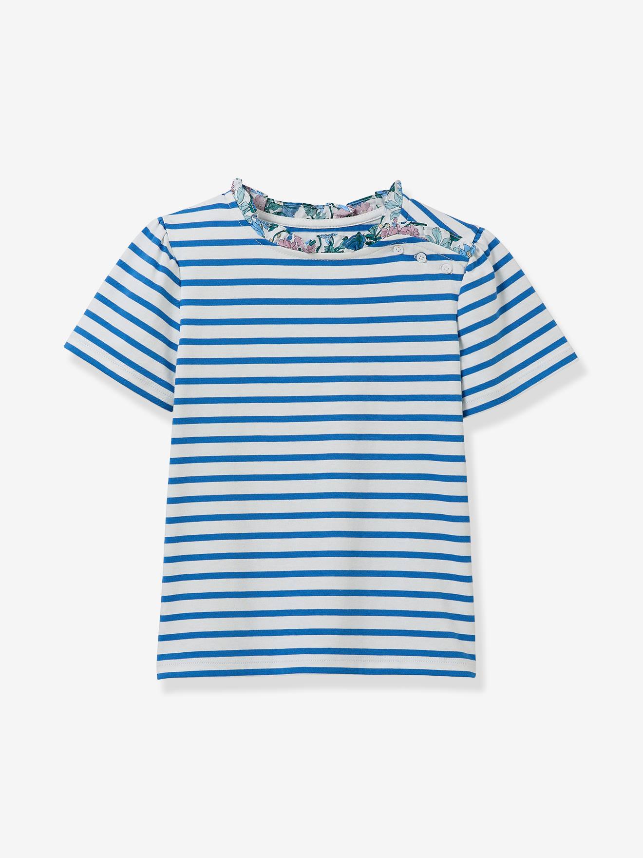 Tee shirt marinière fille bleu clair