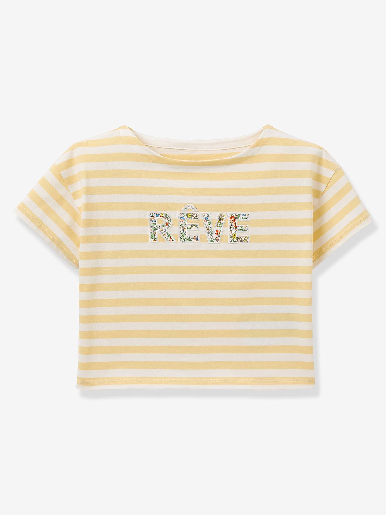 T-shirt rayé motif rêve fille vert clair