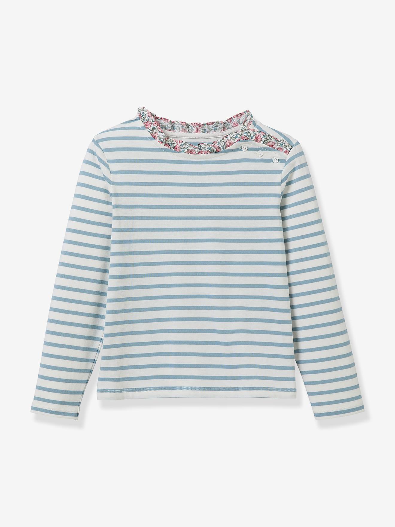 T-shirt manches longues marinière rose clair